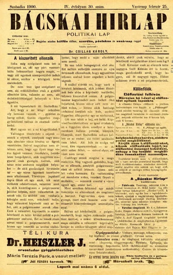 Bácskai Hirlap, 4. évf. 1900. február 25. 30. sz.
