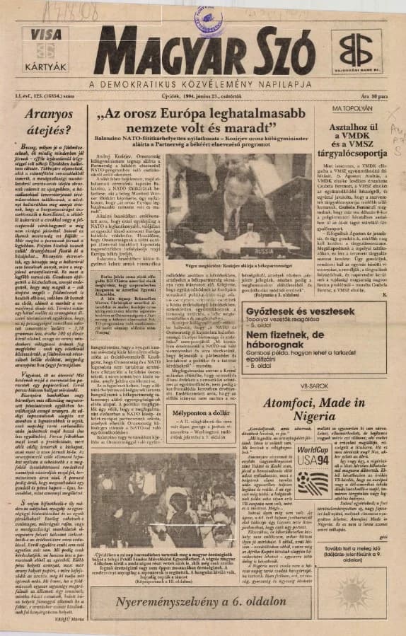 Magyar Szó, 51. évf. 1994. június 23. 125. sz. 1–16. oldal