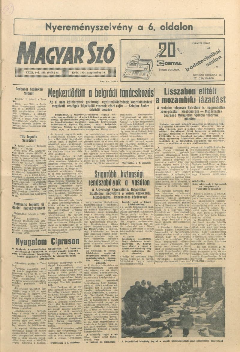 Magyar Szó, 31. évf. 1974. szeptember 10. 249. sz. 1–20. oldal
