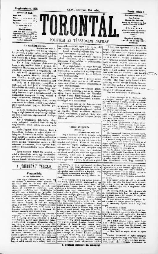 Torontál, 24. évf. 1895. május 1. 100. sz.