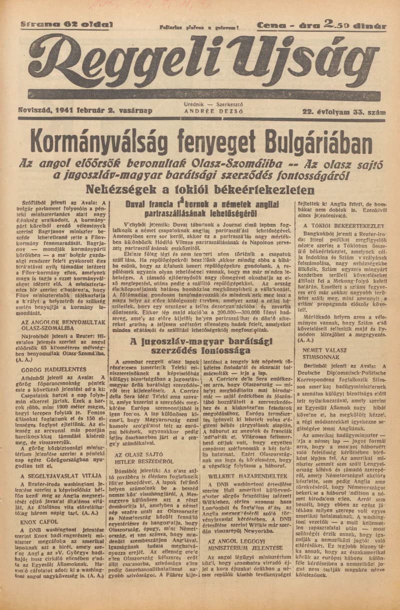Reggeli Újság, 22. évf. 1941. február 2. 33. sz.