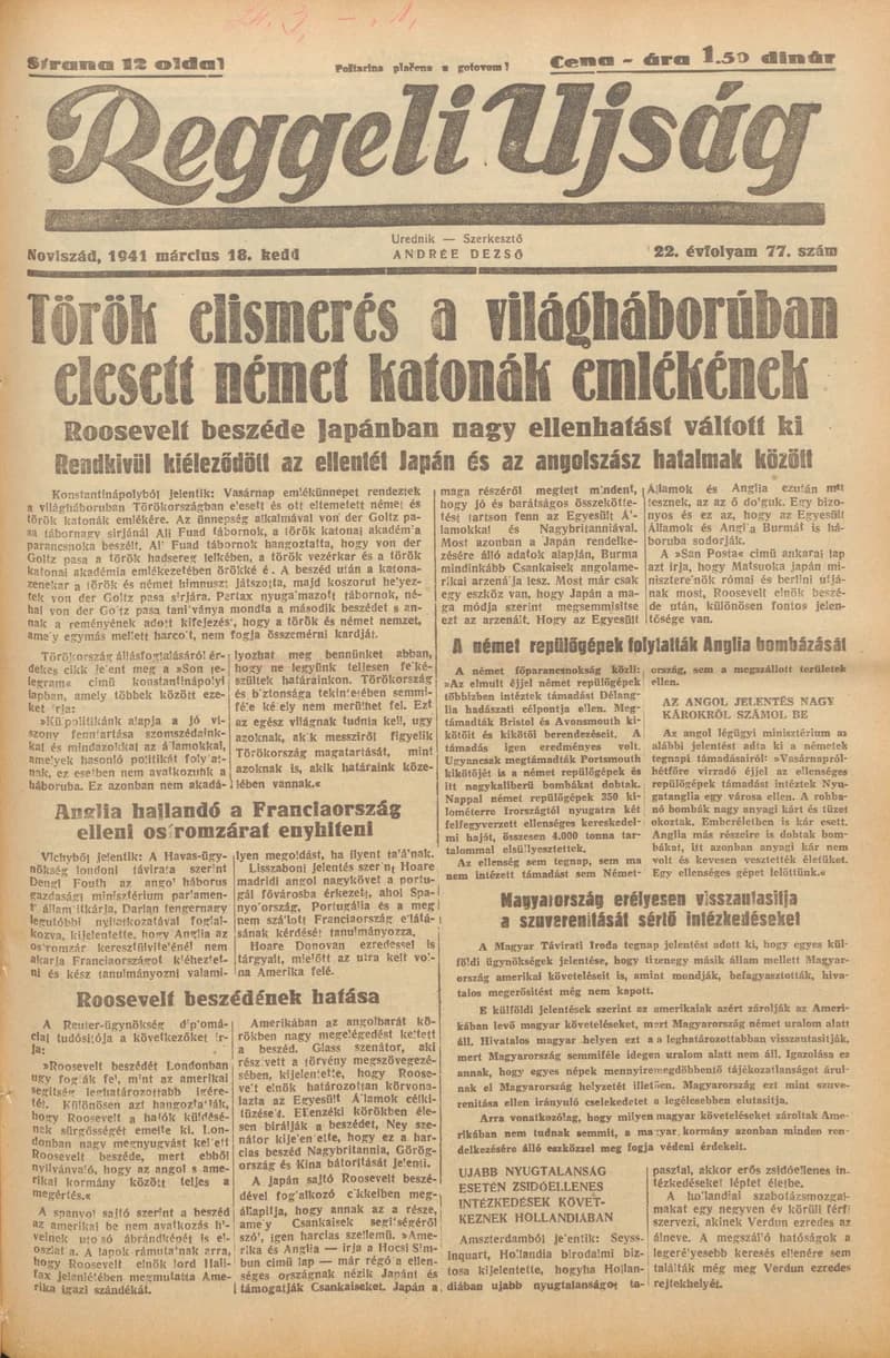 Reggeli Újság, 22. évf. 1941. március 18. 77. sz.