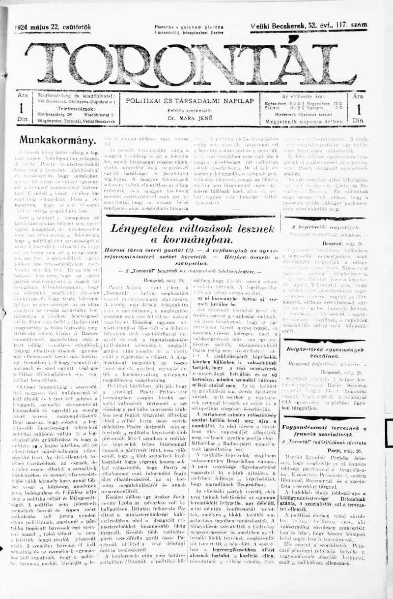 Torontál, 53. évf. 1924. május 22. 117. sz.