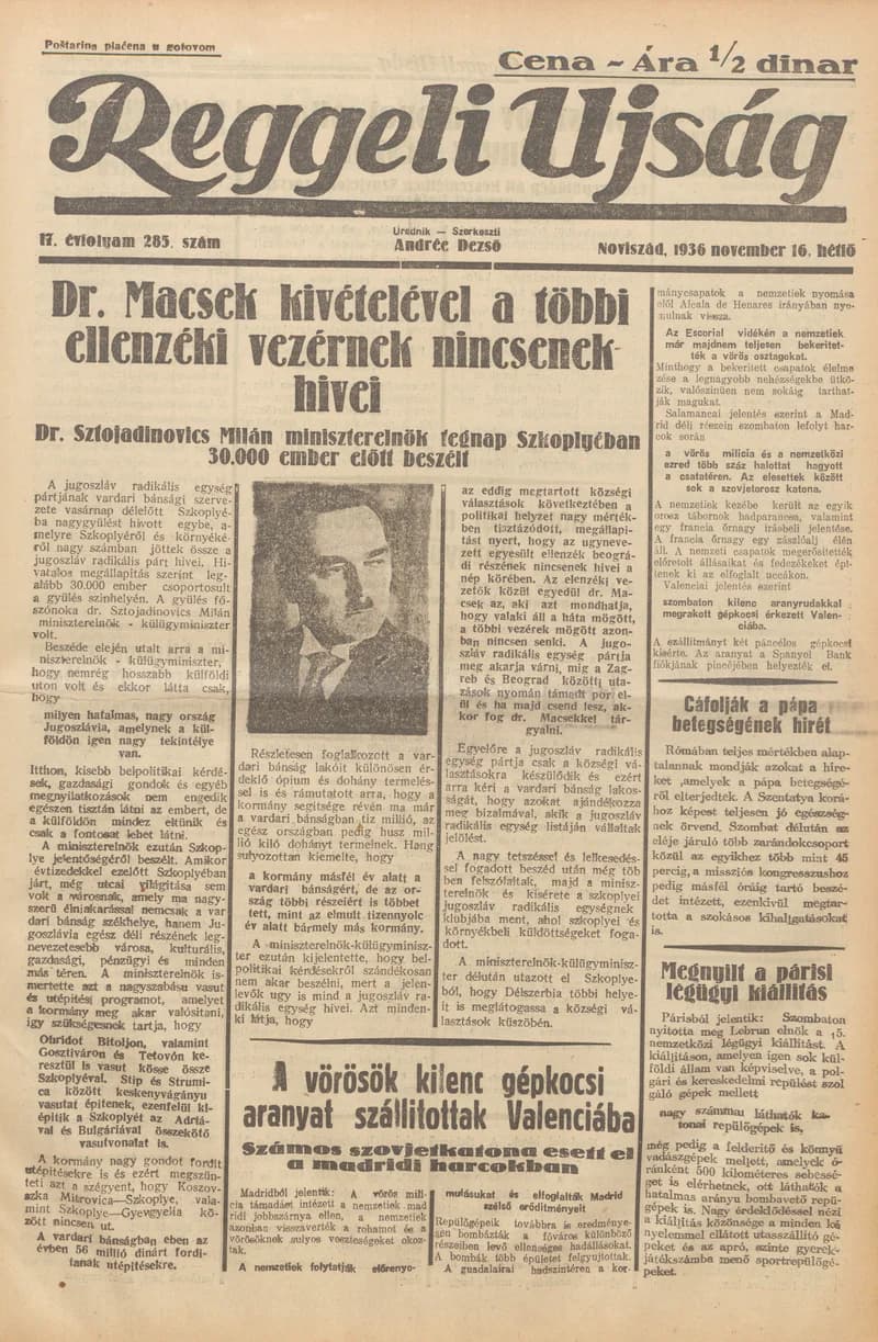Reggeli Újság, 17. évf. 1936. november 16. 285. sz.