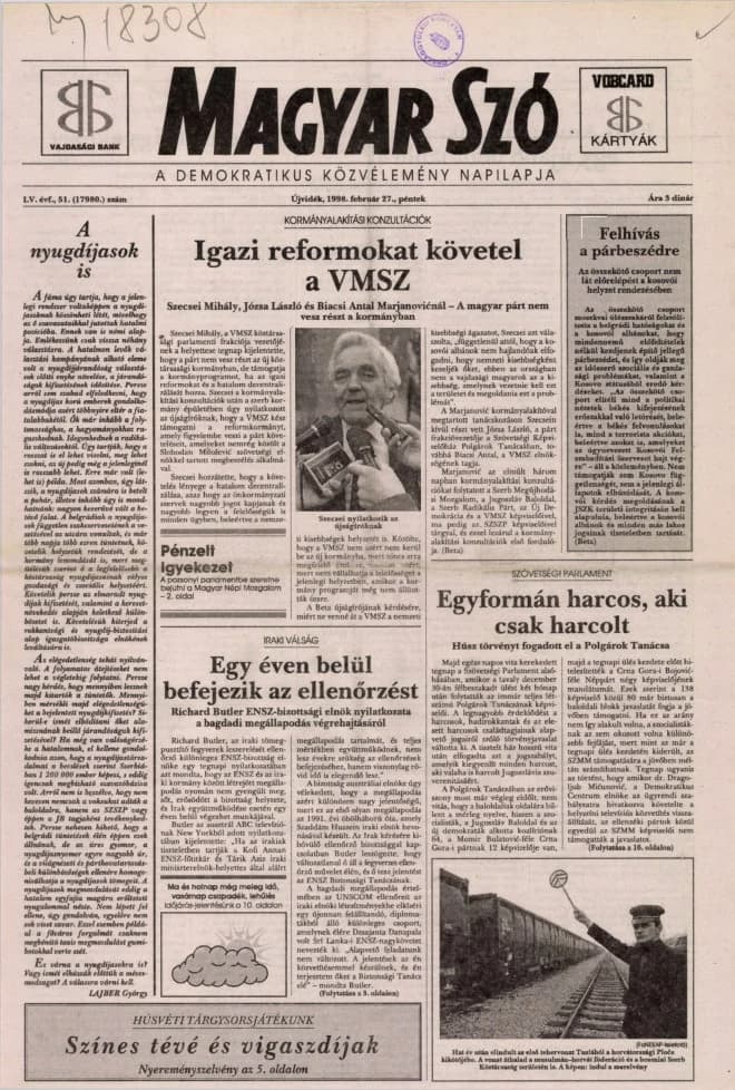 Magyar Szó, 55. évf. 1998. február 27. 51. sz. 1–16. oldal