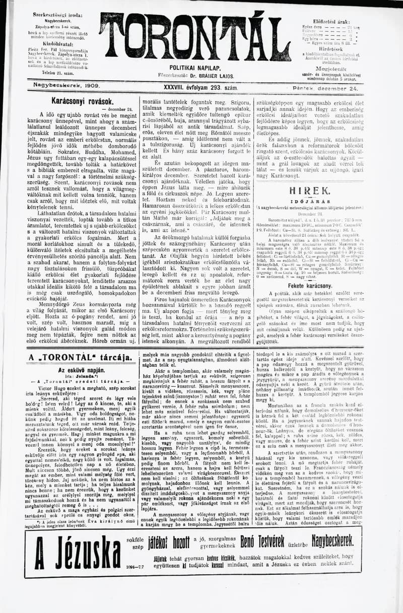 Torontál, 38. évf. 1909. december 24. 293. sz.