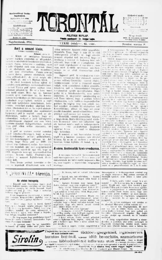 Torontál, 33. évf. 1904. március 19. 65. sz.