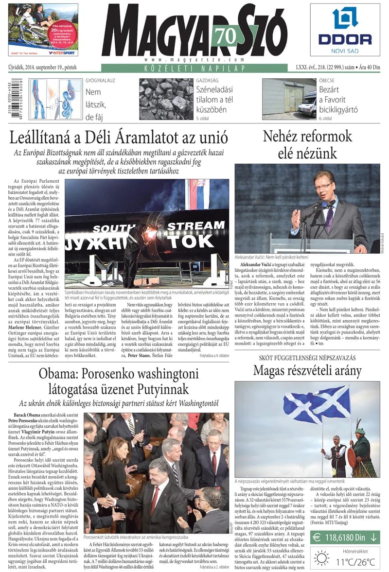 Magyar Szó, 71. évf. 2014. szeptember 19. 218. sz. 1–16. oldal