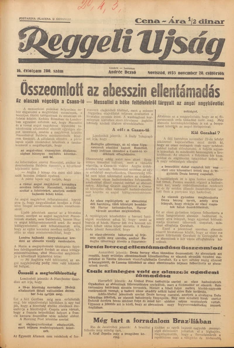 Reggeli Újság, 16. évf. 1935. november 28. 280. sz.