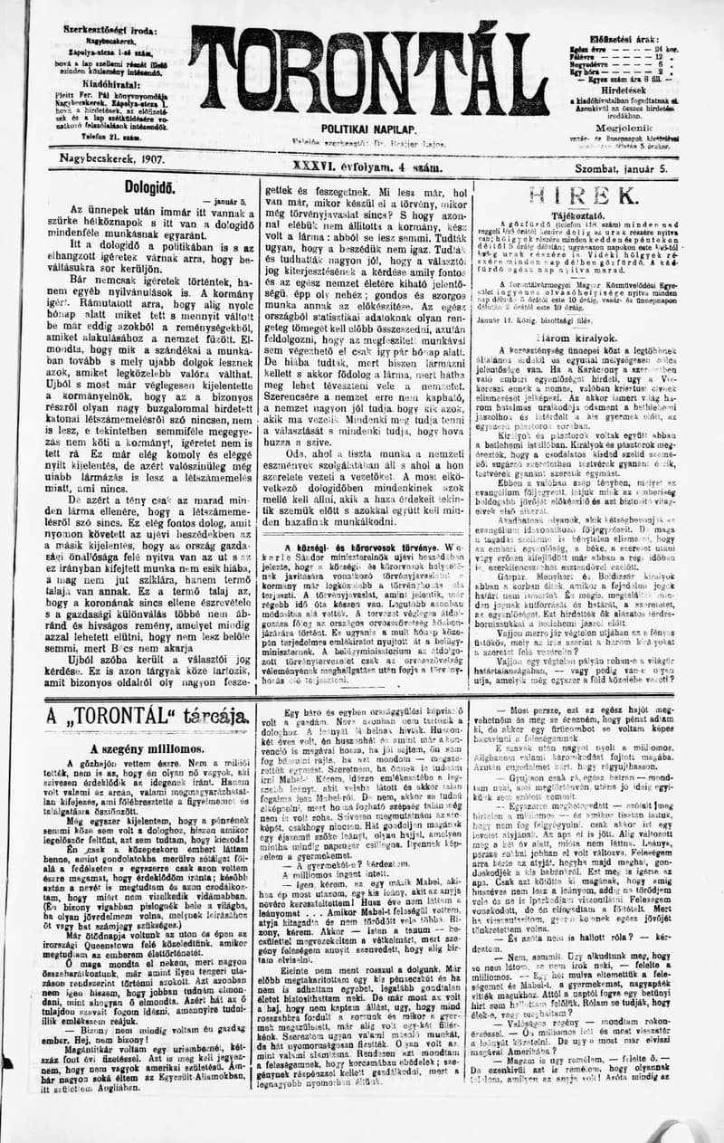 Torontál, 36. évf. 1907. január 5. 4. sz.