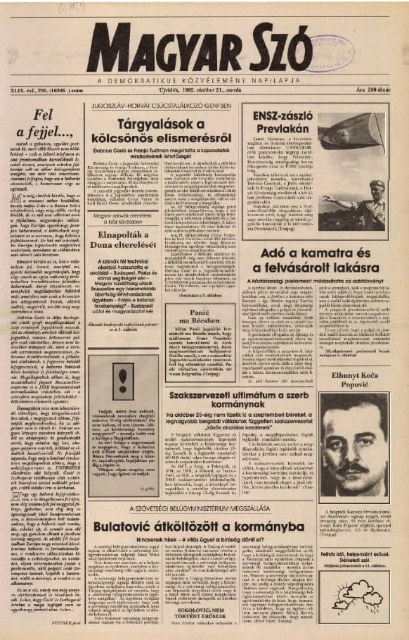 Magyar Szó, 49. évf. 1992. október 21. 290. sz. 1–16. oldal
