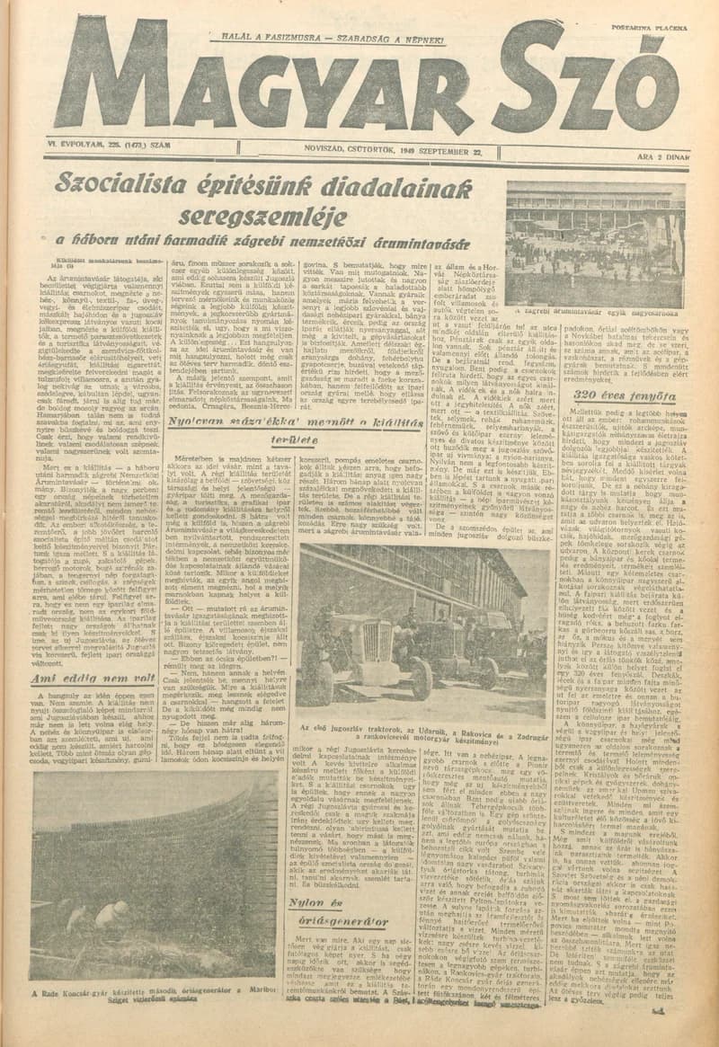 Magyar Szó, 6. évf. 1949. szeptember 22. 225. sz. 1–4. oldal