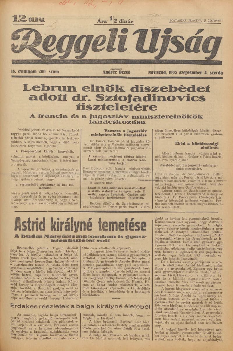 Reggeli Újság, 16. évf. 1935. szeptember 4. 208. sz.