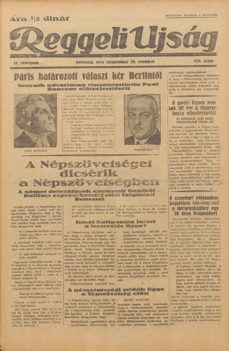 Reggeli Újság, 14. évf. 1933. szeptember 30. 229. sz.
