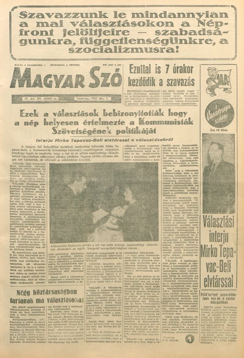 Magyar Szó, 9. évf. 1952. december 7. 291. sz. 1–6. oldal