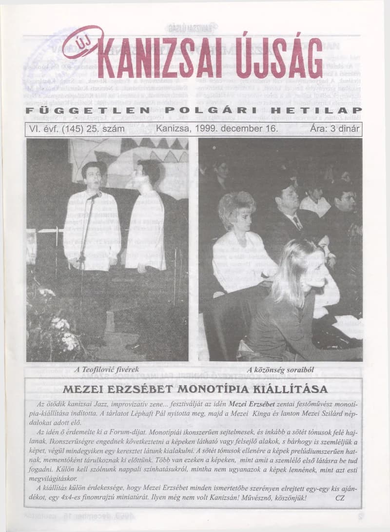 Új Kanizsai Újság, 6. évf. 1999. december 16. 25. sz.