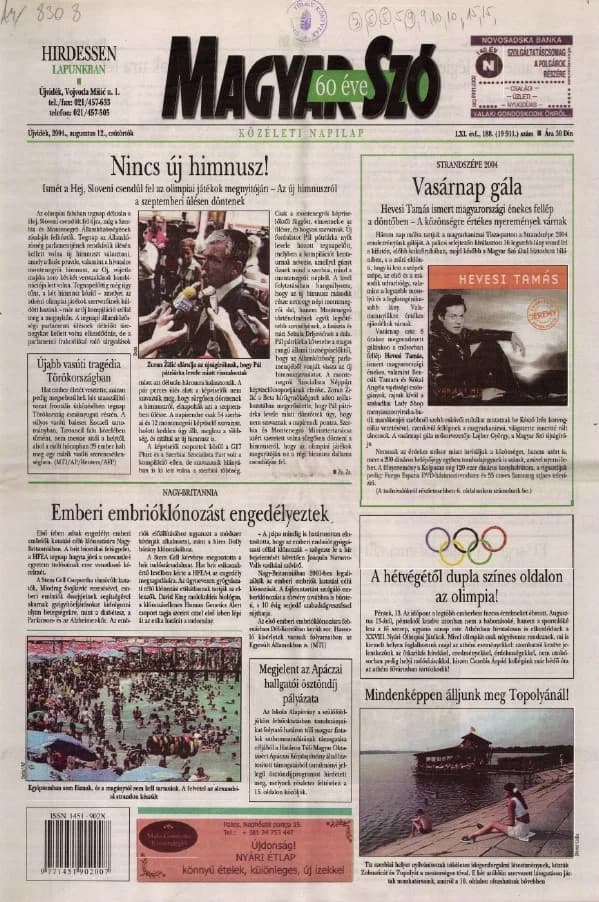 Magyar Szó, 61. évf. 2004. augusztus 12. 188. sz. 1–20. oldal