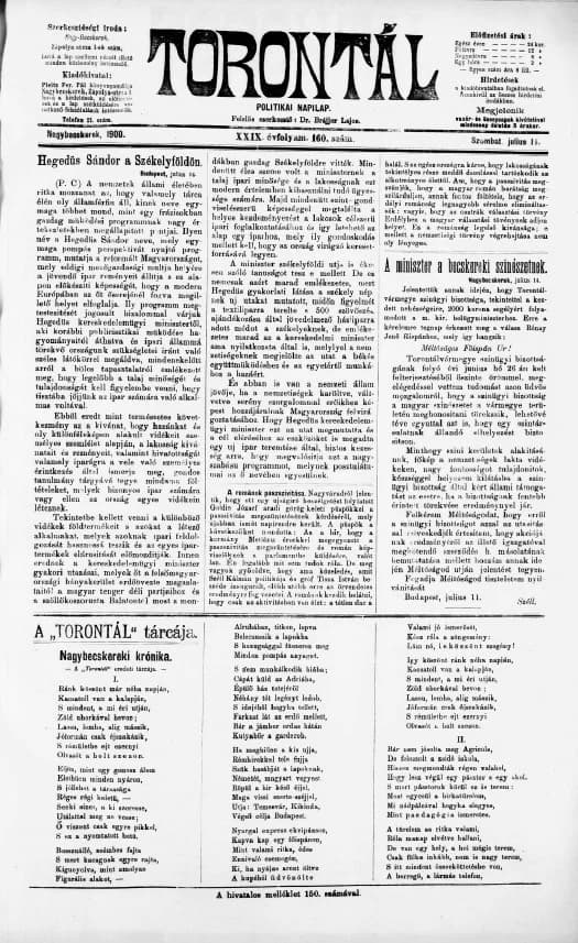 Torontál, 29. évf. 1900. július 14. 160. sz.
