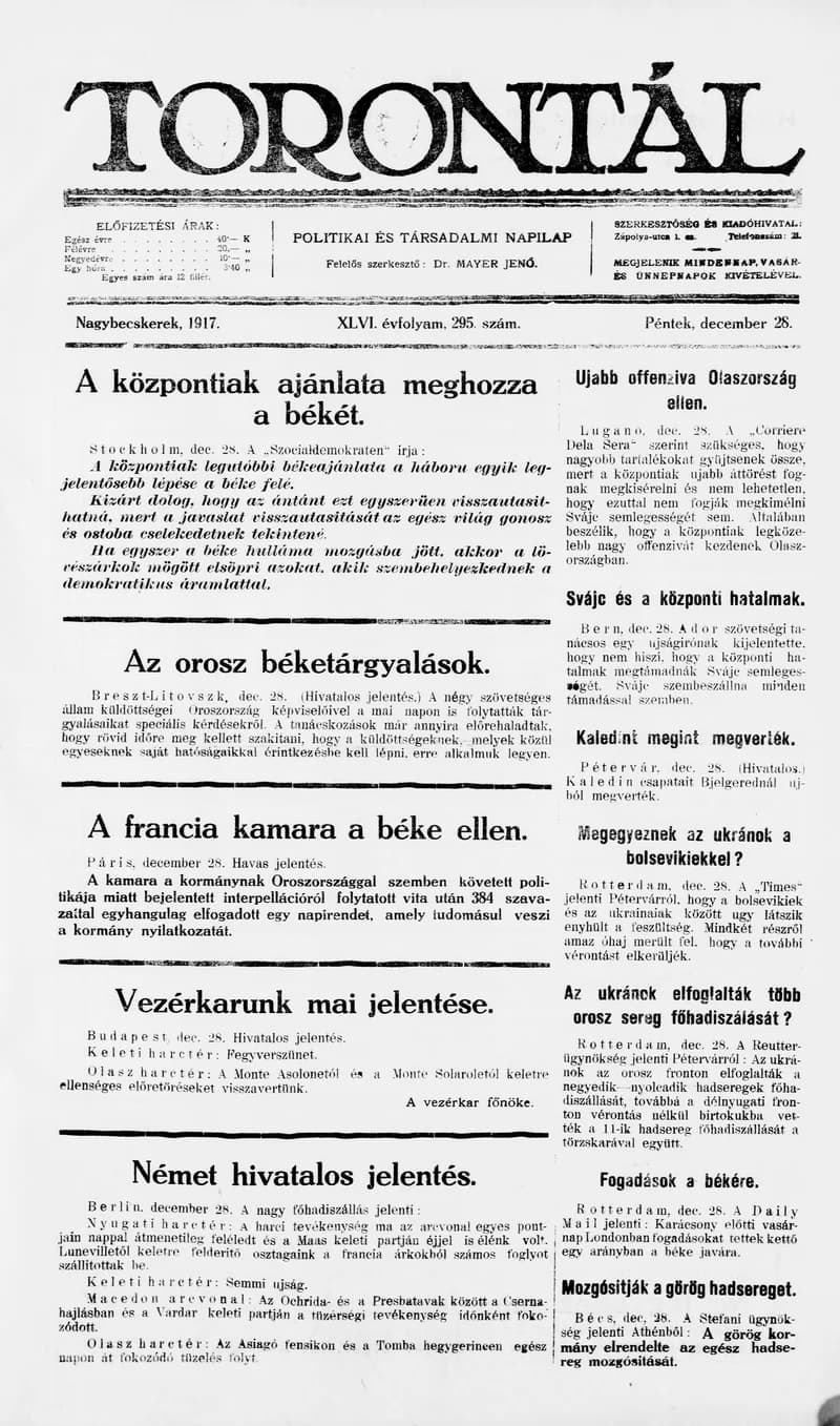 Torontál, 46. évf. 1917. december 28. 295. sz.