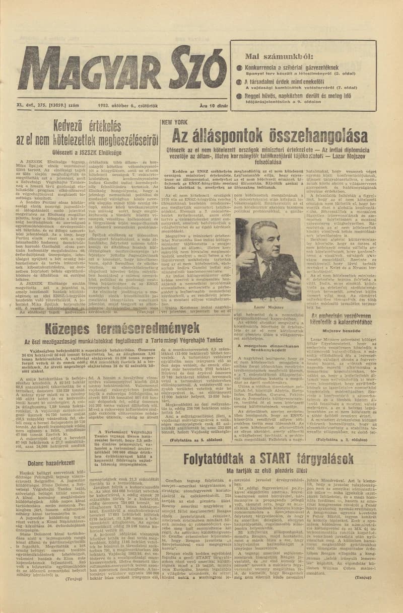 Magyar Szó, 40. évf. 1983. október 6. 275. sz.