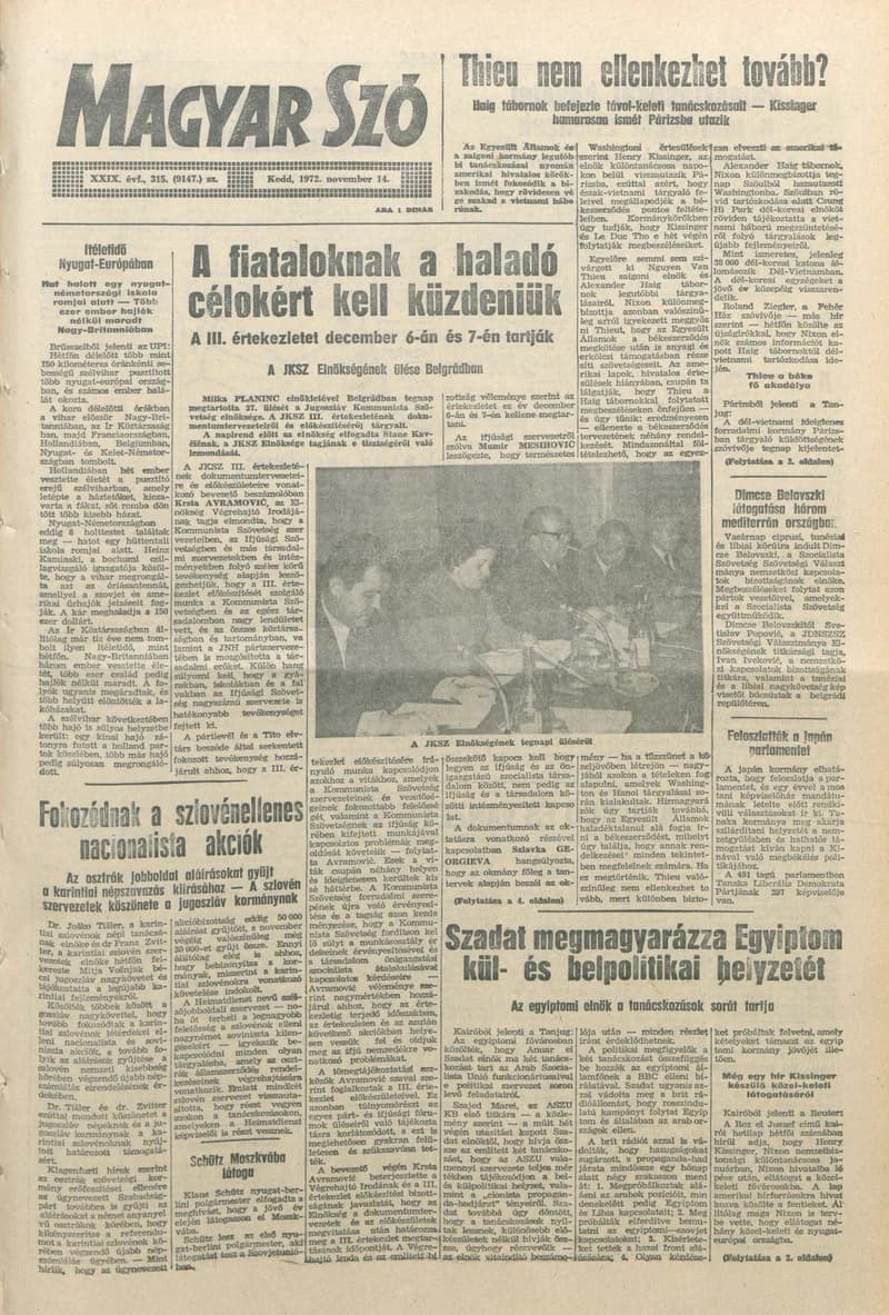 Magyar Szó, 29. évf. 1972. november 14. 315. sz. 1–20. oldal