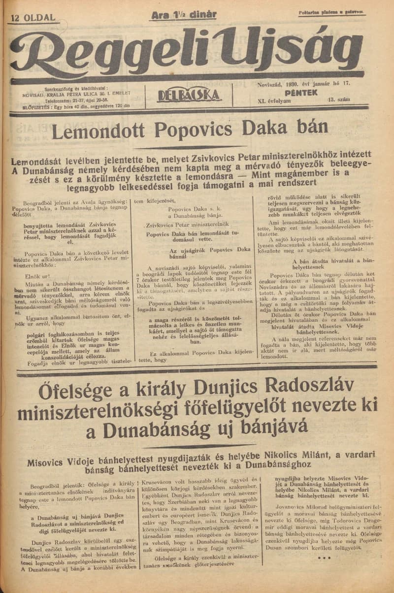 Reggeli Újság, 11. évf. 1930. január 17. 13. sz.