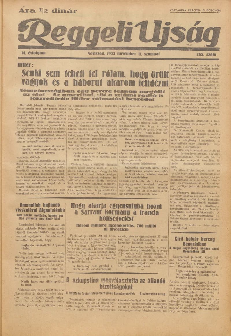 Reggeli Újság, 14. évf. 1933. november 11. 265. sz.