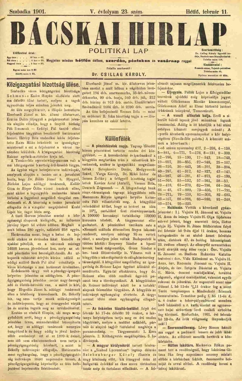 Bácskai Hirlap, 5. évf. 1901. február 11. 23. sz.