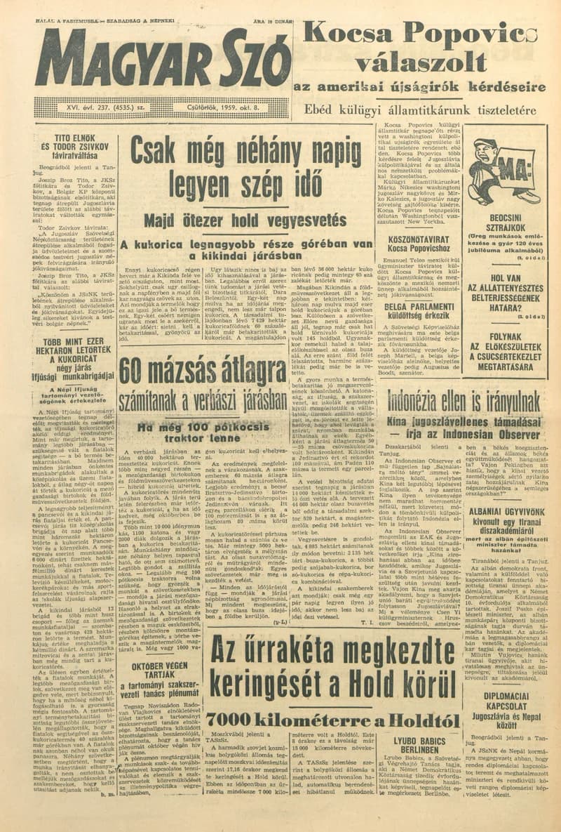Magyar Szó, 16. évf. 1959. október 8. 237. sz. 1–20. oldal