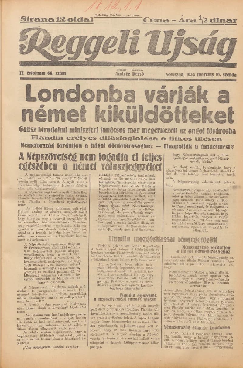 Reggeli Újság, 17. évf. 1936. március 18. 66. sz.