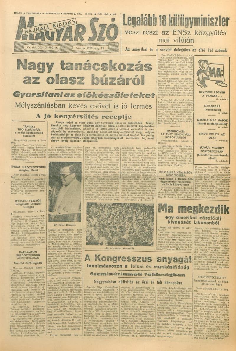 Magyar Szó, 15. évf. 1958. augusztus 13. 203. sz. 1–18. oldal