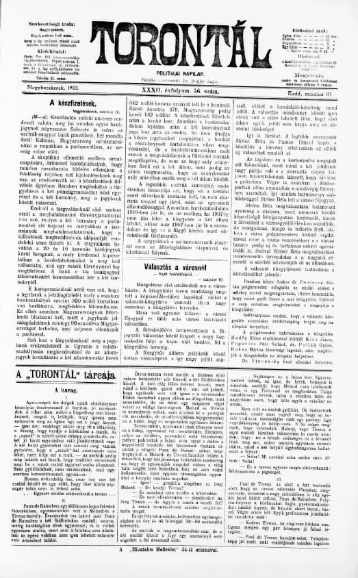 Torontál, 32. évf. 1903. március 10. 56. sz.