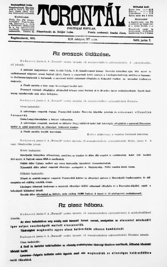 Torontál, 44. évf. 1915. június 7. 127. sz.
