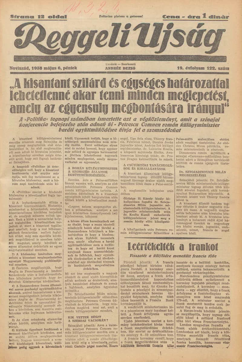 Reggeli Újság, 19. évf. 1938. május 6. 122. sz.
