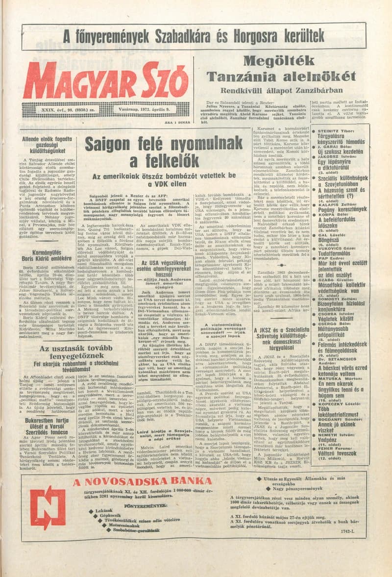 Magyar Szó, 29. évf. 1972. április 9. 98. sz. 1–32. oldal