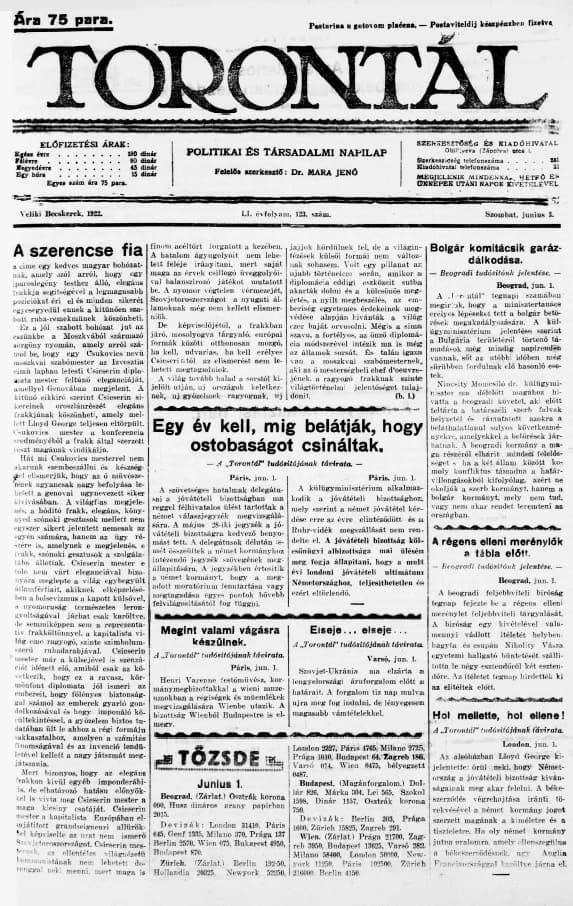 Torontál, 51. évf. 1922. június 3. 123. sz.