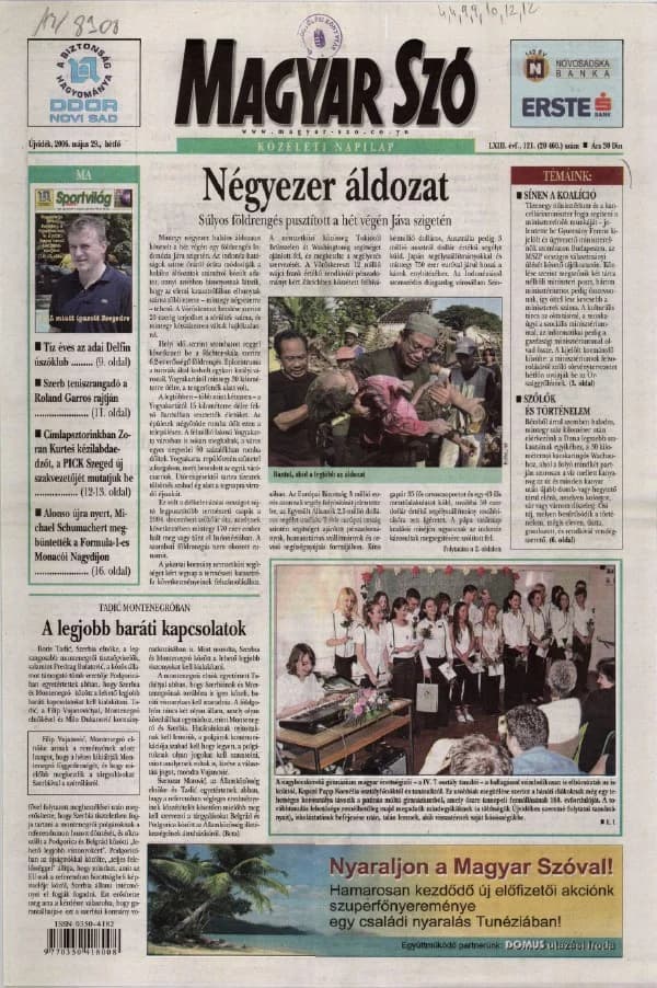 Magyar Szó, 63. évf. 2006. május 29. 121. sz. 1–12. oldal