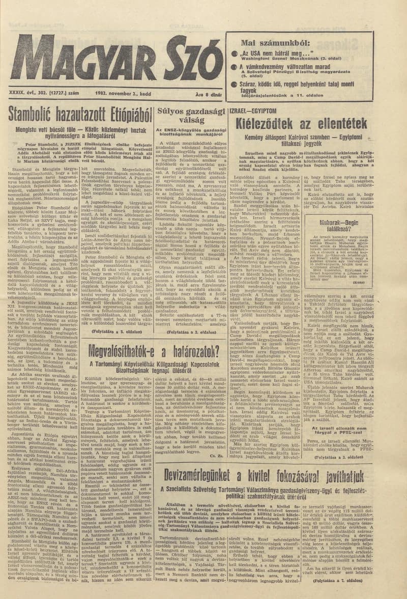 Magyar Szó, 39. évf. 1982. november 2. 302. sz. 1–20. oldal
