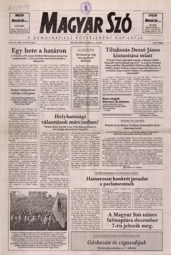 Magyar Szó, 56. évf. 1999. december 1. 236. sz. 1–16. oldal
