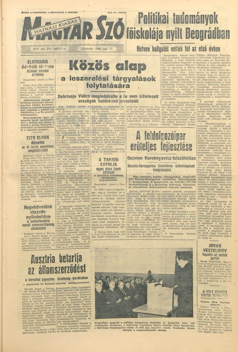 Magyar Szó, 17. évf. 1960. november 17. 271. sz. 1–20. oldal