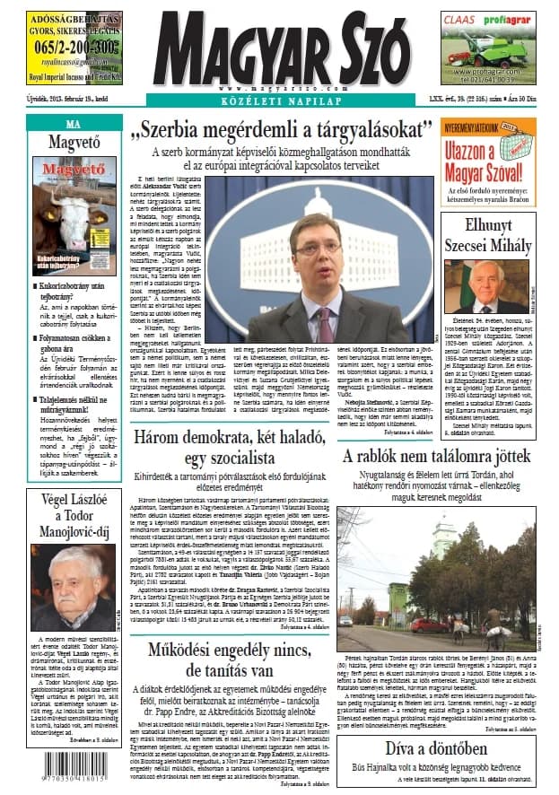 Magyar Szó, 70. évf. 2013. február 19. 39. sz. 1–20. oldal