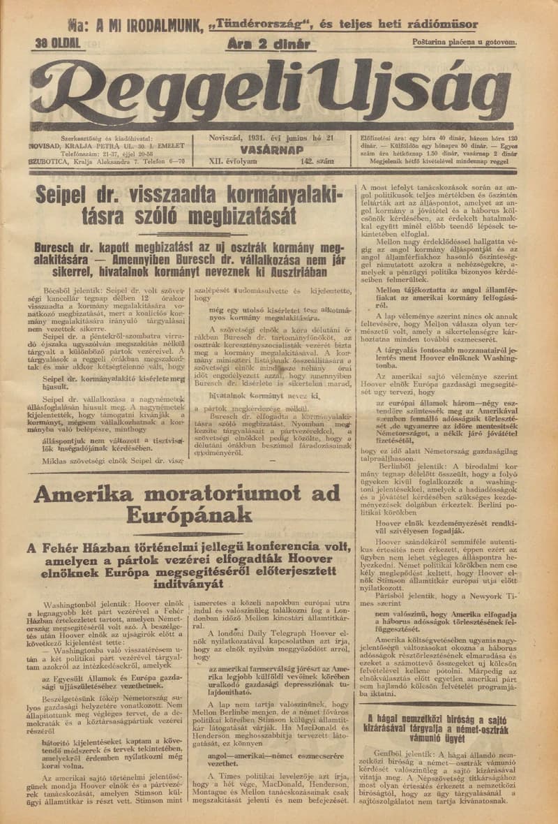 Reggeli Újság, 12. évf. 1931. június 21. 242. sz.