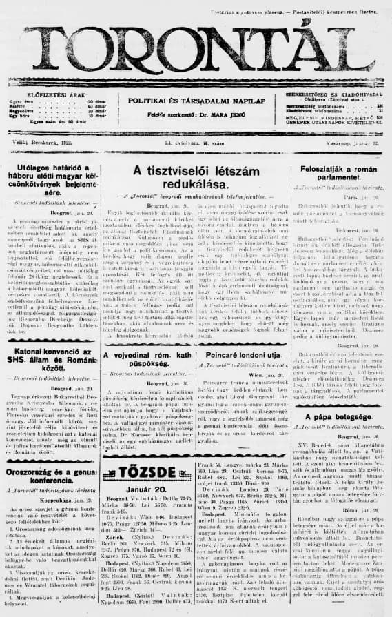 Torontál, 51. évf. 1922. január 22. 16. sz.