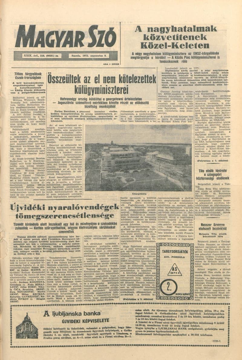 Magyar Szó, 29. évf. 1972. augusztus 9. 218. sz. 1–16. oldal