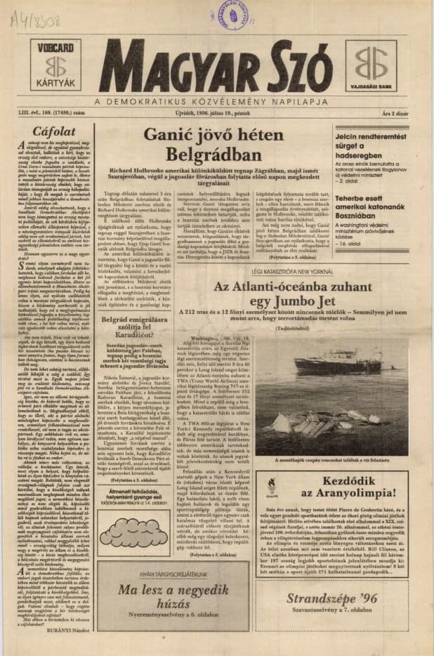 Magyar Szó, 53. évf. 1996. július 19. 169. sz. 1–16. oldal
