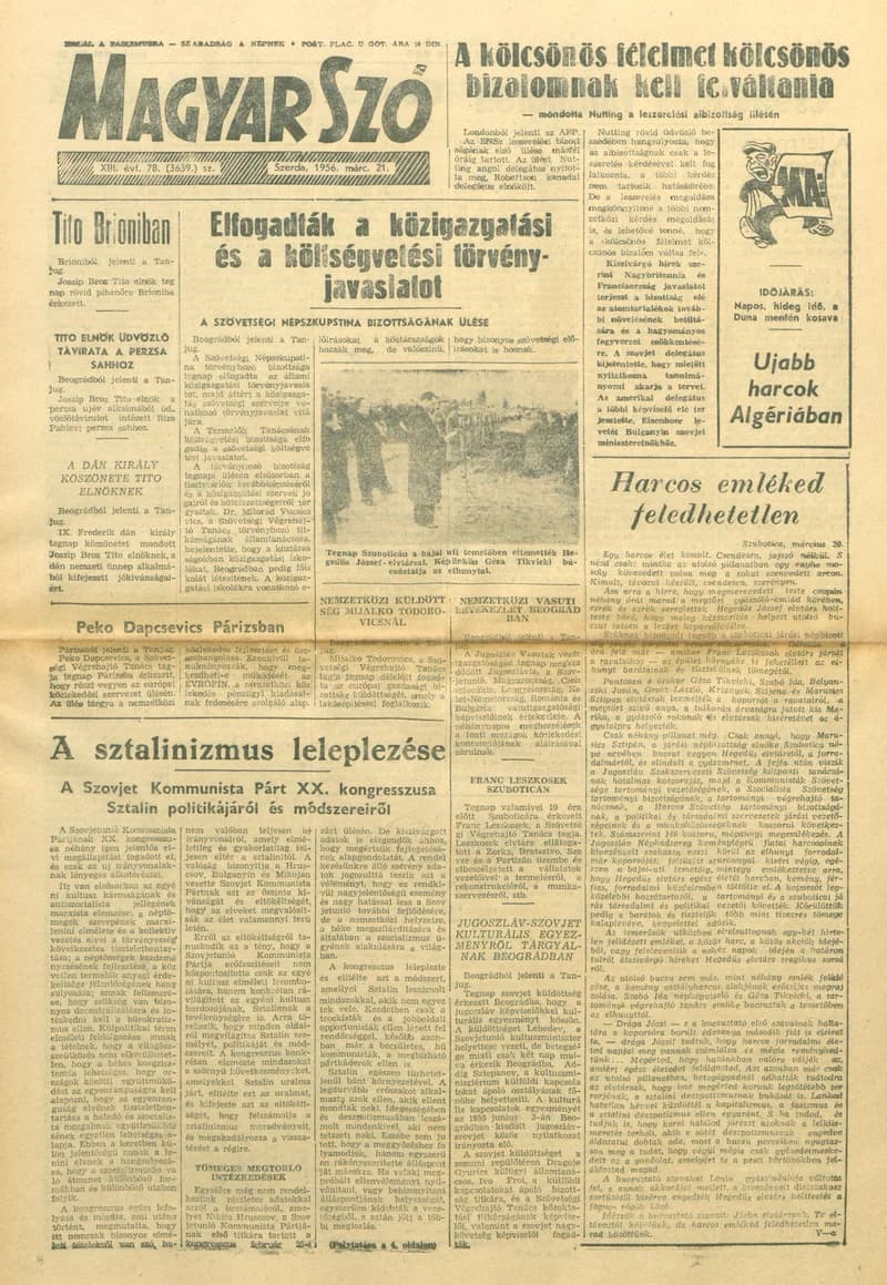 Magyar Szó, 13. évf. 1956. március 21. 78. sz. 1–8. oldal