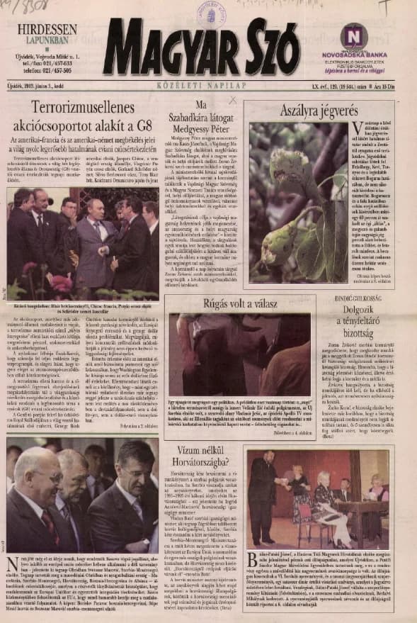 Magyar Szó, 60. évf. 2003. június 3. 129. sz. 1–16. oldal