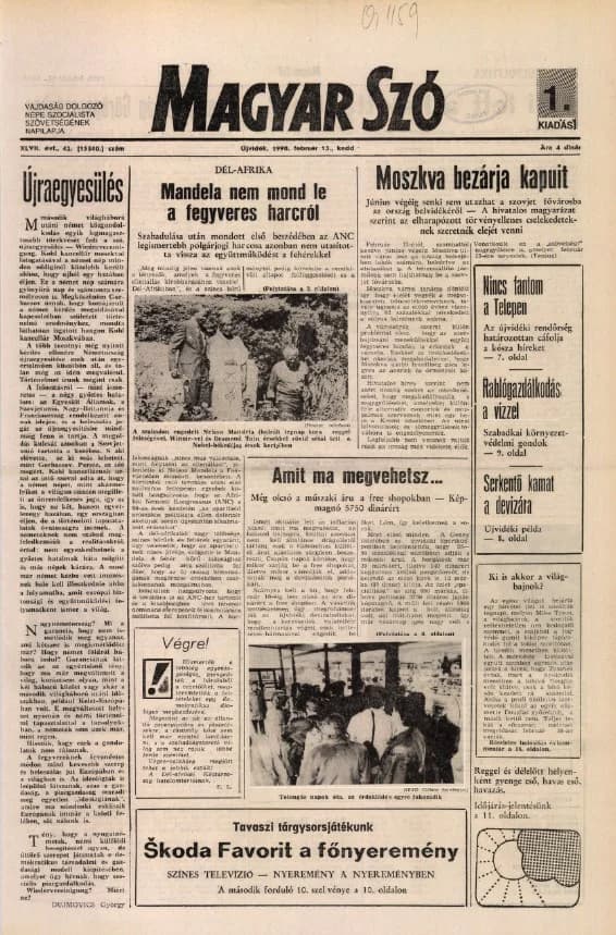 Magyar Szó, 47. évf. 1990. február 13. 42. sz. 1–20. oldal