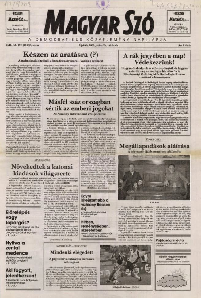 Magyar Szó, 57. évf. 2000. június 15. 139. sz. 1–16. oldal
