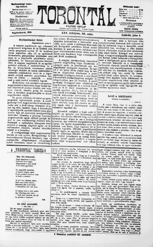 Torontál, 25. évf. 1896. július 9. 156. sz.